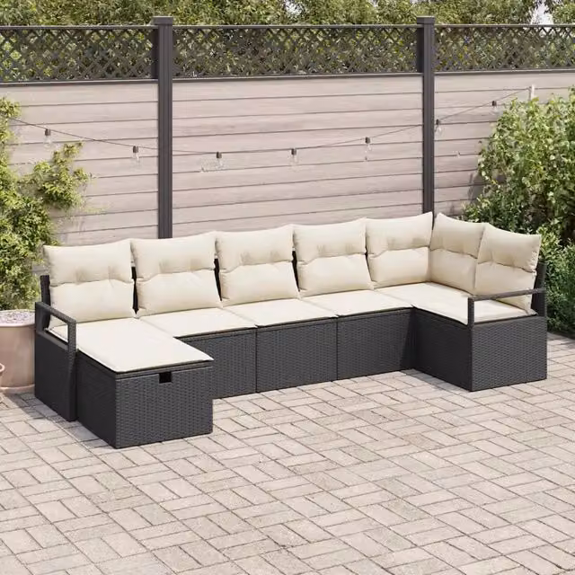 Set di divani 7 pz Nero e Crema polyrattan 3359196
