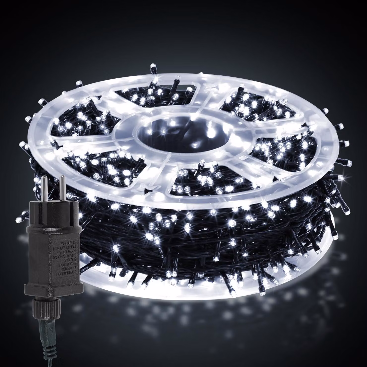 Catena luminosa LED Ikodm, 200 metri, 2000 LED, luce bianca fredda, 8 modalità di illuminazione, funzione di memoria, cavo di alimentazione da 5 metri, cavo verde scuro, ideale per giardino e feste