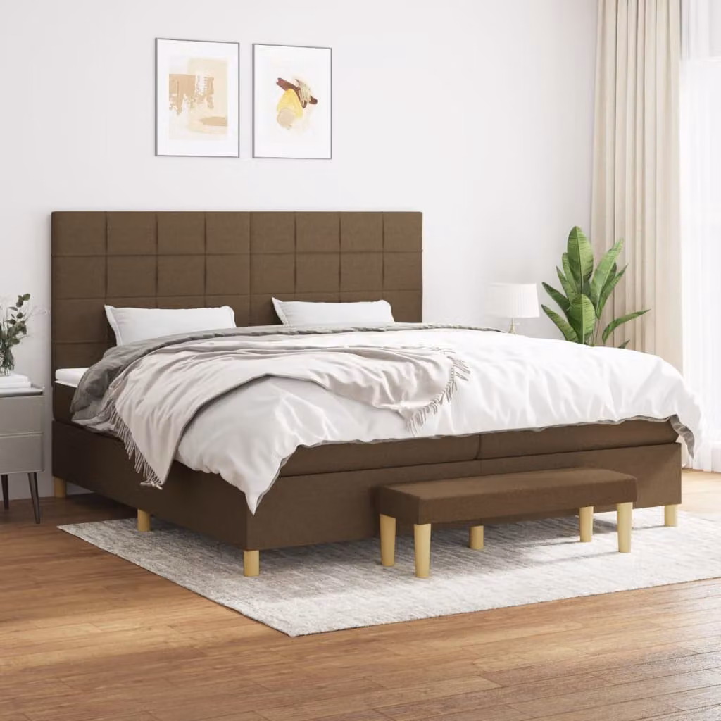 vidaXL Letto Ibrido con Giroletto a Molle e Materasso in Tessuto Marrone e Bianco L/P: 200 x 200 cm, H: 128 cm – 1