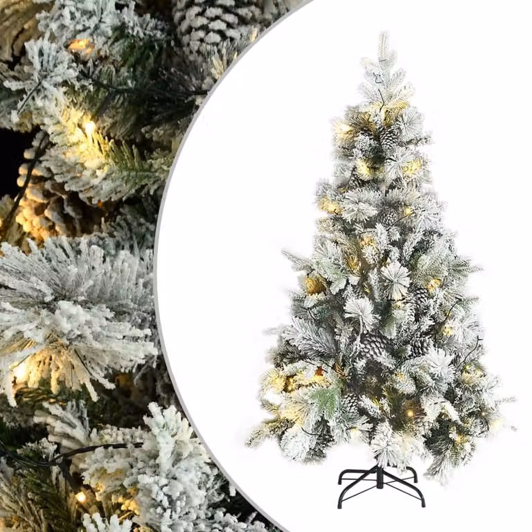 Maison Exclusive - Albero di Natale illuminato con neve e pigne, 195 cm, PVC e PE
