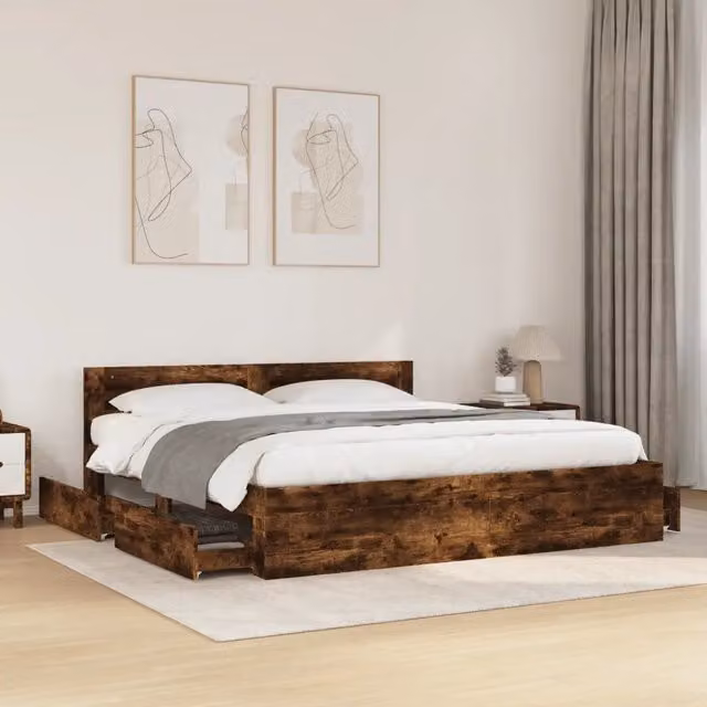 Giroletto con Testiera Rovere Fumo 200x200 cm Legno Multistrato 3295538