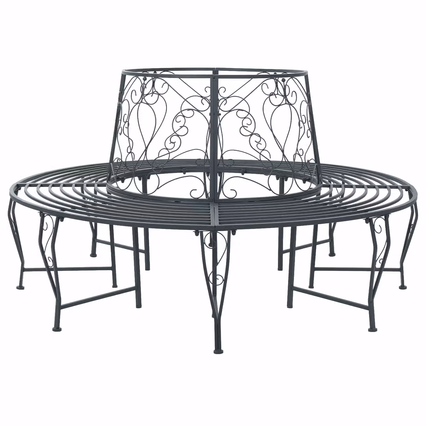 Panchina per alberi da 8 posti vidaXL in acciaio Grigio Argento Ø 160 x 89 cm