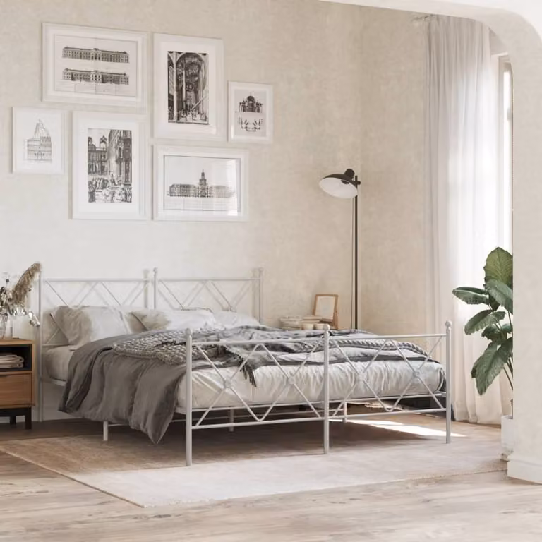vidaXL Giroletto con Testiera e Pediera in Metallo Bianco L/P/H: 150 x 200 cm