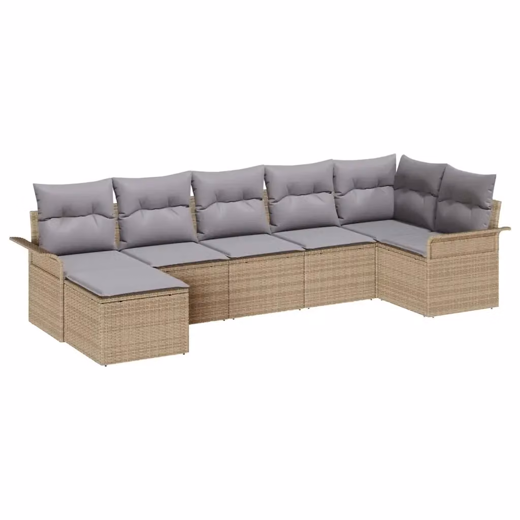 vidaXL Set Divano da Giardino a L con 7 Pezzi Beige e Grigio in Polyrattan con Cuscini e Tavolino – 2