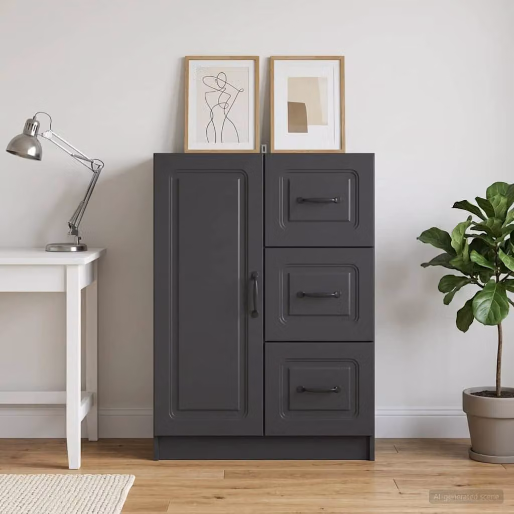 Credenza moderna vidaXL in legno ingegnerizzato nero, L: 66 cm, P: 34,5 cm, H: 87 cm