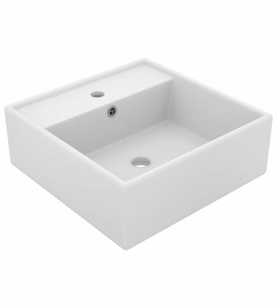 Lavabo Troppopieno Quadrato Bianco Opaco 41x41cm Ceramica