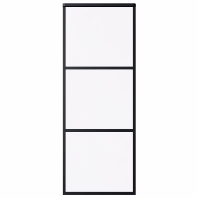 Porta Scorrevole a 3 pannelli in Vetro ESG e Alluminio 76x205 cm Nera