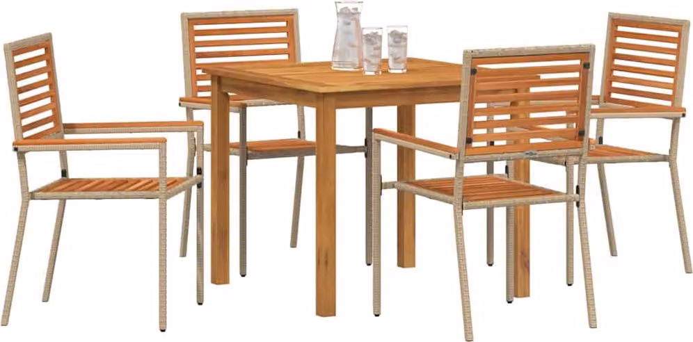 Set da Pranzo per Giardino 5 pcs Beige Legno di Acacia Massello