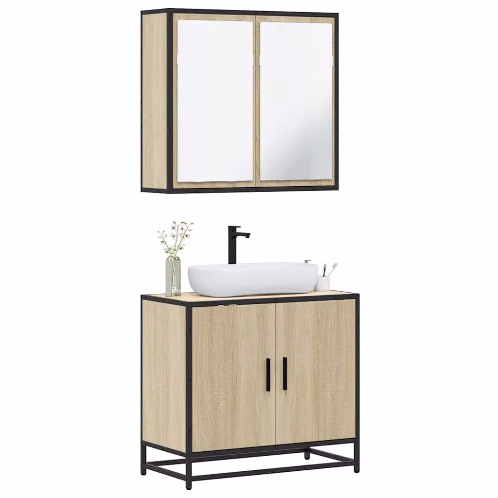 Set di mobili da bagno vidaXL 2 pezzi in stile industriale marrone composto da mobile lavabo e pensile con specchio L/P/H: 65 x 33 x 60 cm