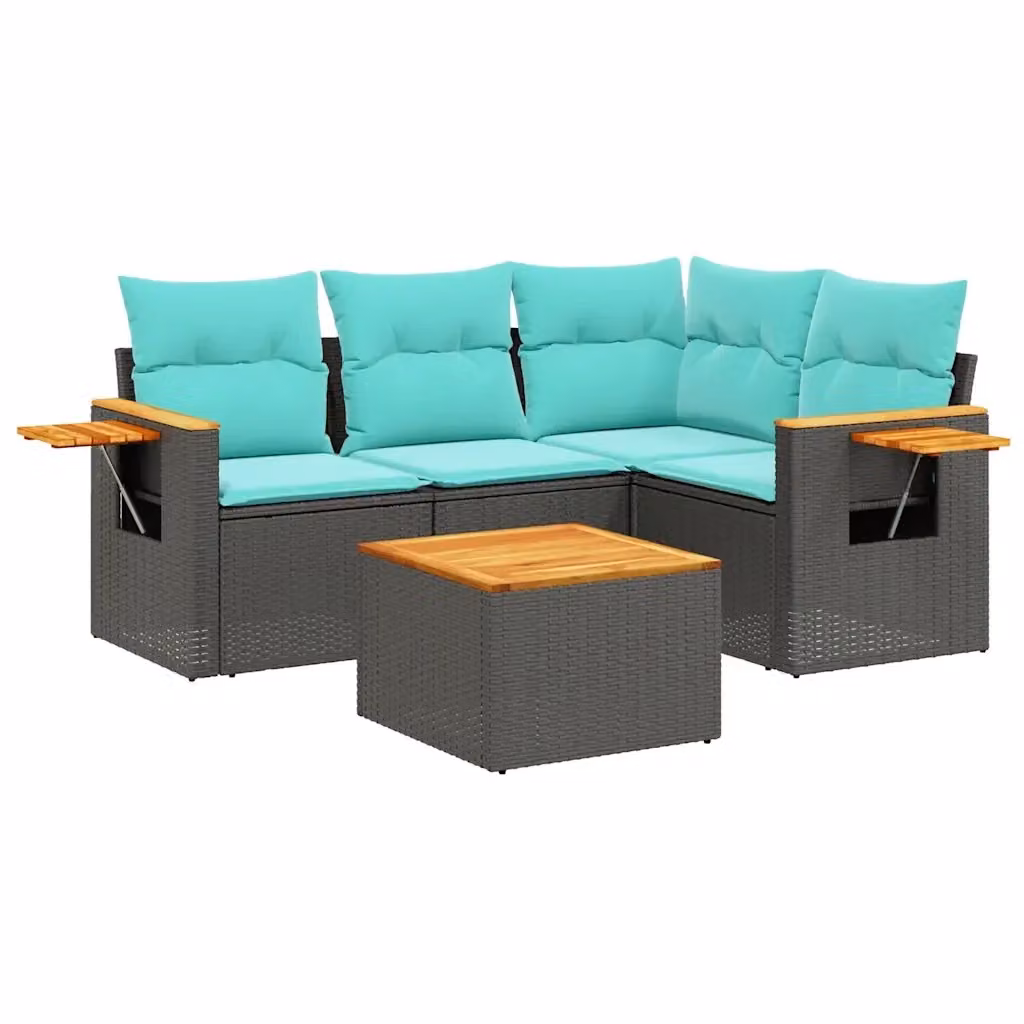 Set di divani da giardino vidaXL a forma di L composto da 5 pezzi in polyrattan con cuscini inclusi, colore nero e blu, ideale per terrazza o giardino – 2