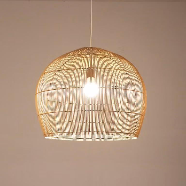 Fine Asianliving Bamboo Hanging Lamp Lampada a sospensione fatta a mano - Felicia D62.5xH51cm Lampada a sospensione Illuminazione Paralume di bambù Tessuto Lampada Illuminazione Rotan