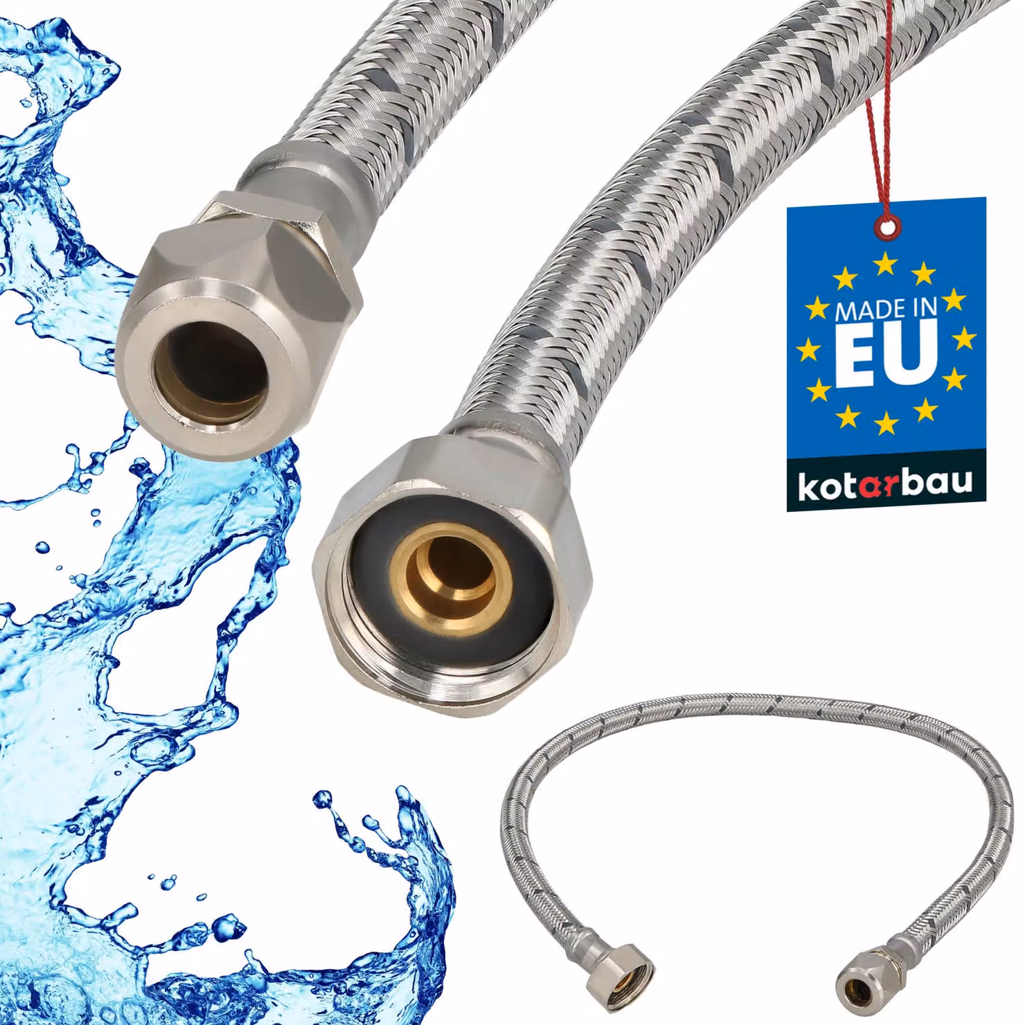 KOTARBAU® Tubo Flessibile per Rubinetto 1/2" x 3/8" Tubo di Raccordo 60 cm Dado Girevole x Raccordo a Pressare Acciaio Inox