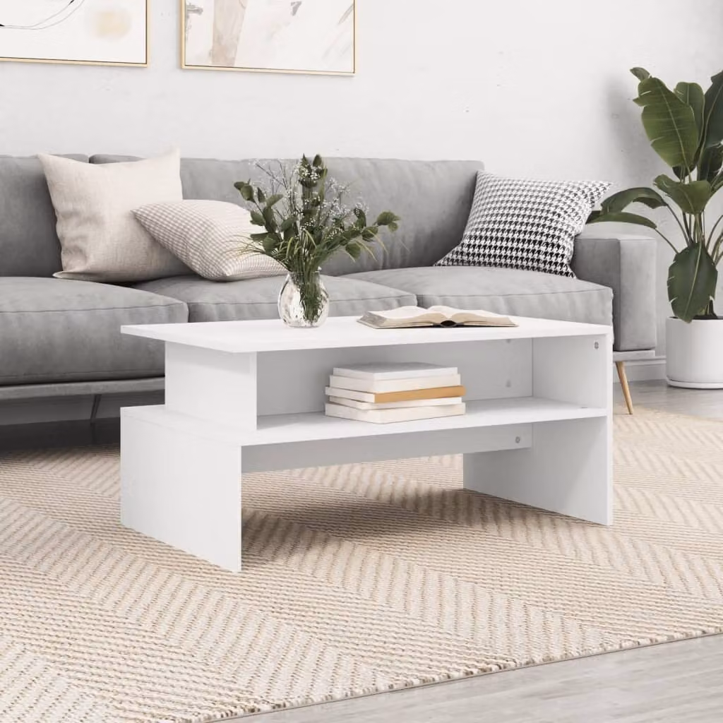 Tavolino The Living Store bianco 90x55x42,5 cm in materiale ligneo