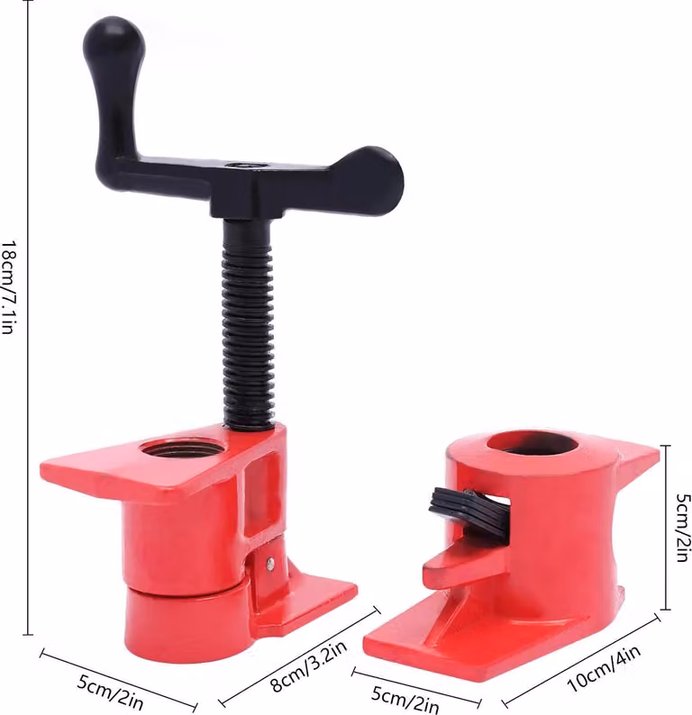 Set di morsetti a tubo per l'incollaggio del legno - Per tubi da 26,5 mm - 8 pezzi - Ferro - Base a flangia - Elevata forza di serraggio - Rosso