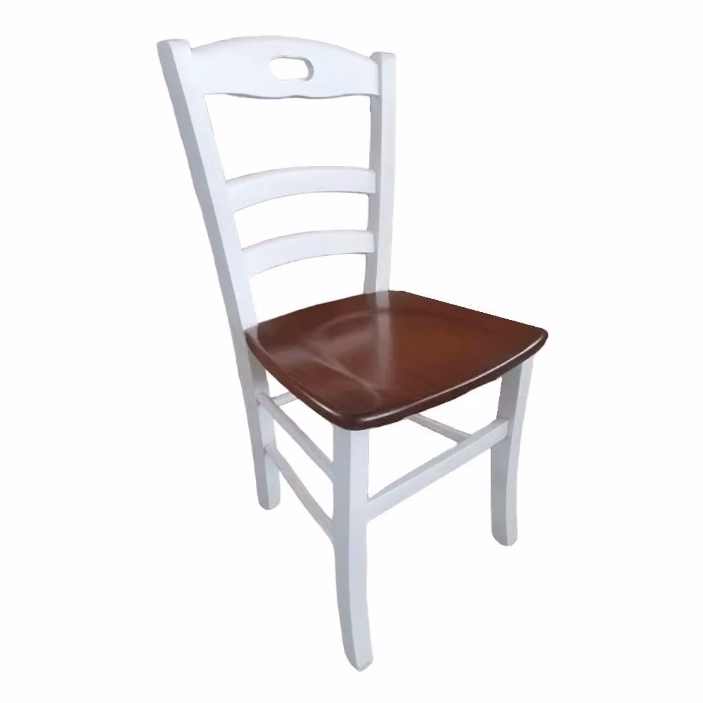 Set di 2 sedie shabby chic in legno di faggio bicolore bianco e marrone Mobili 2G – 1