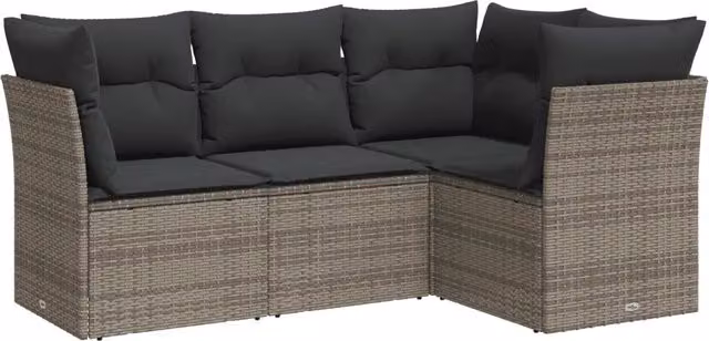 Set Divani da Giardino 4 pz | Set Salotto da Giardino con Cuscini in Polyrattan Grigio