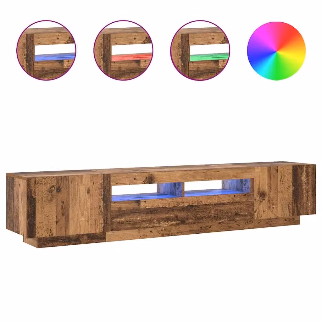 Mobile TV moderno HELLOSHOP26 con luci LED integrate e finitura effetto legno anticato marrone, L 200 cm x P 35 cm x H 40 cm – 2