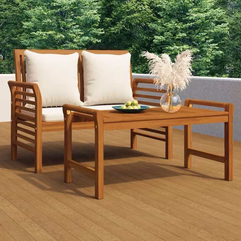 Maison Exclusive - Set Divani Giardino 2 pz Cuscini Bianco Crema in Legno Massello
