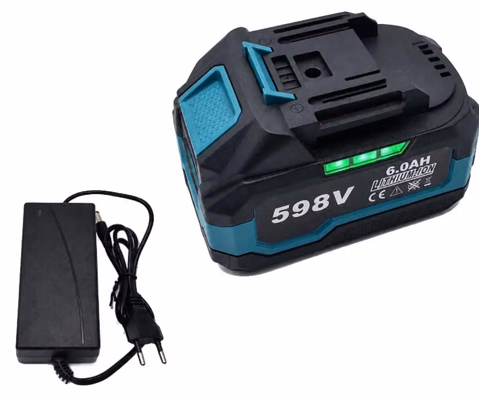 Batteria agli ioni di litio, capacità 6000mAh, indicatore LED del livello di carica, 1 batteria 598VF, 1 caricabatterie