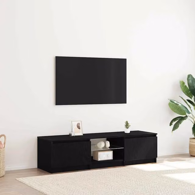 Mobile TV moderno vidaXL in legno ingegnerizzato e rovere, colore nero, L 140 x P 40 x H 36 cm