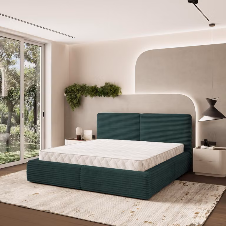 Letto imbottito Masseno FELURO T 120x200 cm, letto imbottito con cassetti - Verde, TILIA 39