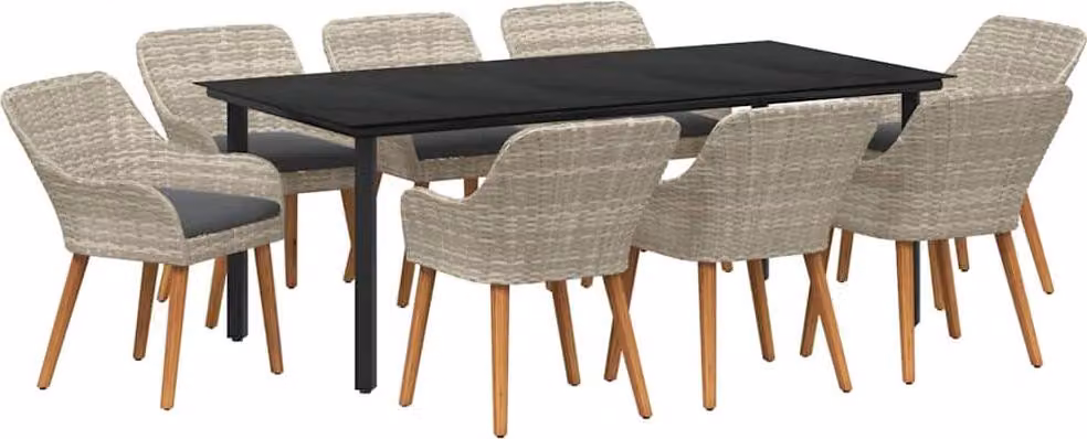 Set da Pranzo per Giardino 9 pcs Grigio chiaro polyrattan