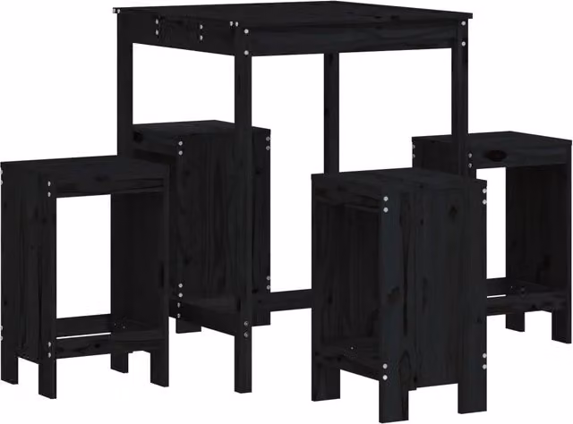 Set Bar da Giardino 5 pz | Set Salotto da Giardino Nero in Legno Massello di Pino
