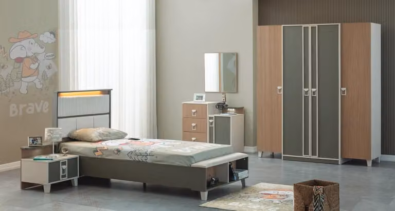 Komplette Kindermöbel Kinderbett Bett Holz Set 5tlg Kinderzimmer Grau