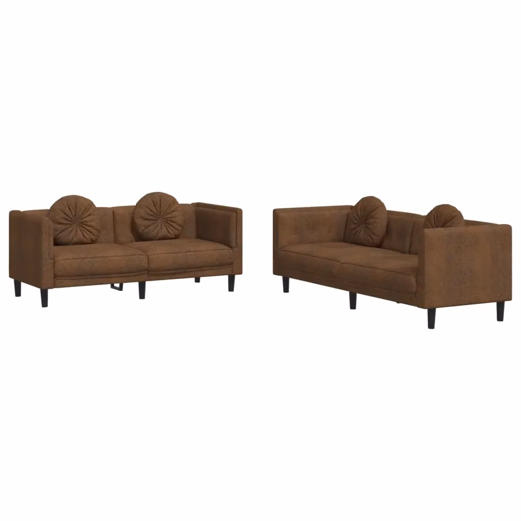 Set di 2 Divani Moderni vidaXL in Velluto Marrone con Cuscini e Struttura in Legno Massello – 2