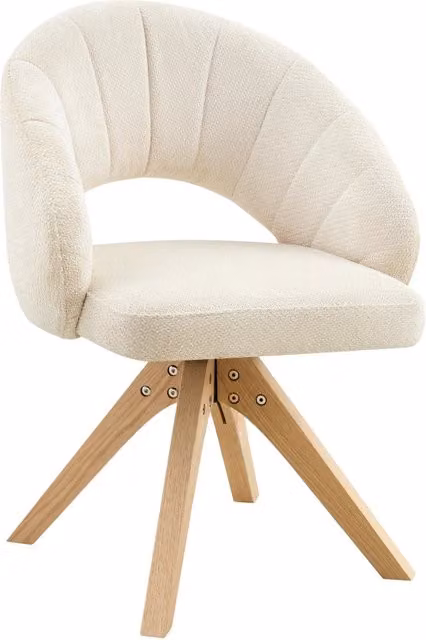Set di 2 sedie da pranzo girevoli 84 cm bianche in tessuto testurizzato e legno