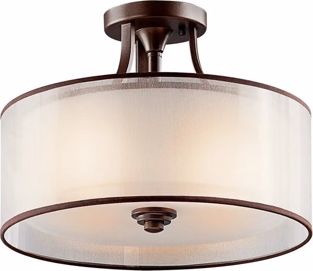 Lampada A Soffitto Contemporanea Lacey Acciaio Bronzo Antico Tessuto 3 Luci E27