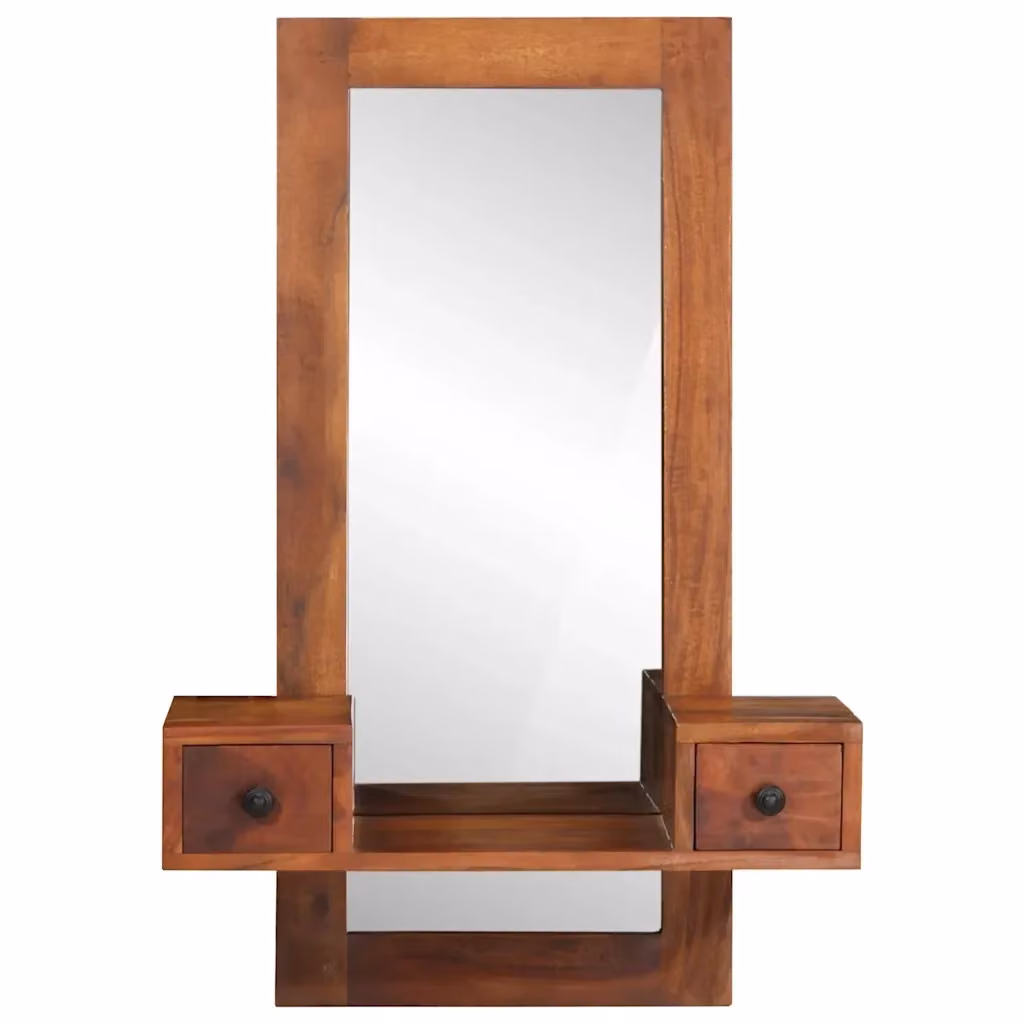 Specchio da parete con cassetti vidaXL in legno di acacia marrone L: 60 cm, P: 33 cm, H: 90 cm – 2