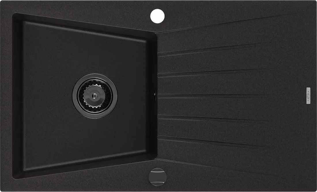 Mexen Cesar lavello in granito a 1 vasca con scolapiatti 775 x 470 mm, nero, sifone nero - 6514771010-77-B