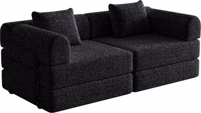 Divano letto 2 in 1 con vano portaoggetti nel bracciolo, struttura in acciaio e configurazioni personalizzabili