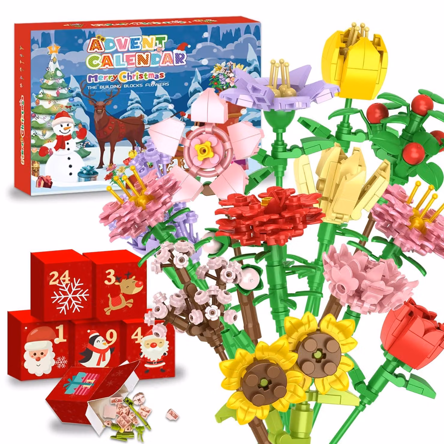 Calendario dell'Avvento 2025: fiori in legno, 24 giorni, 24 fiori colorati, giocattolo per bambini
