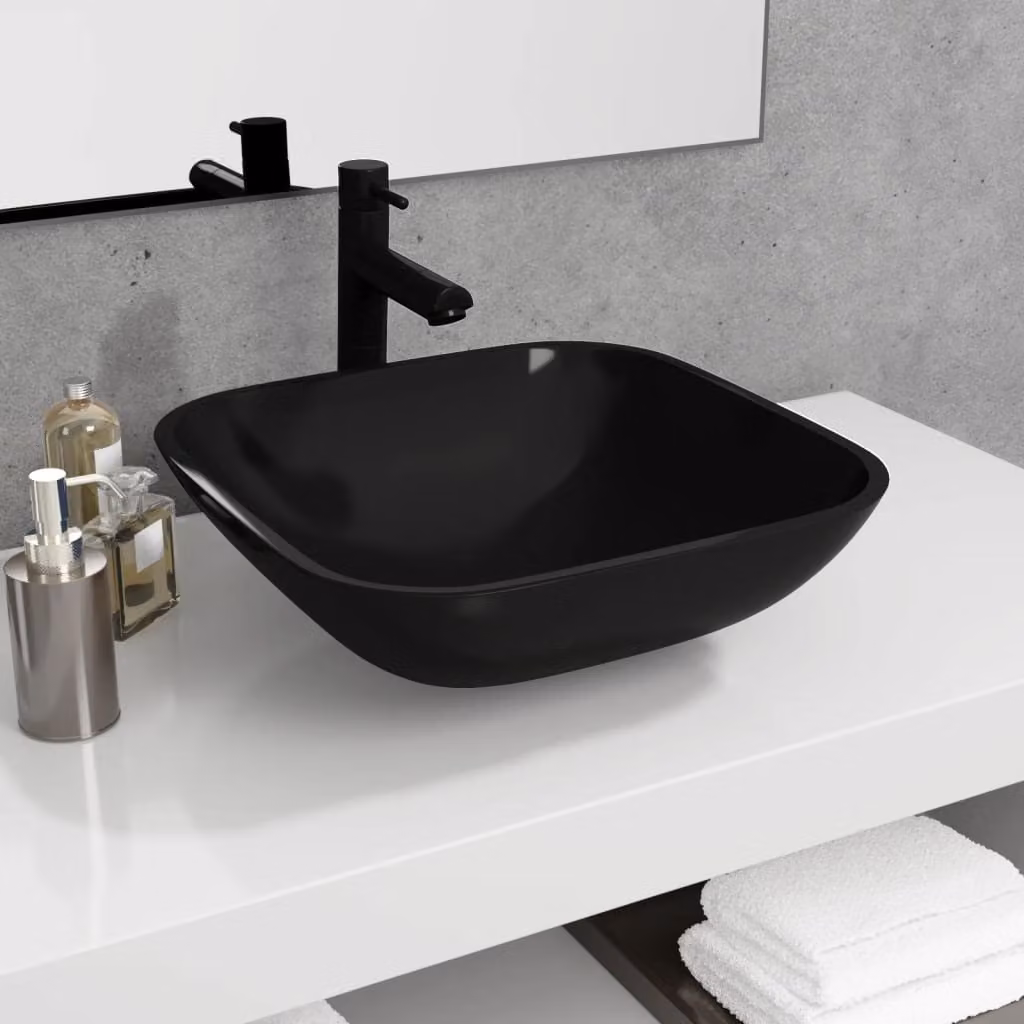 The Living Store Lavabo in vetro 42x42x14 cm Nero