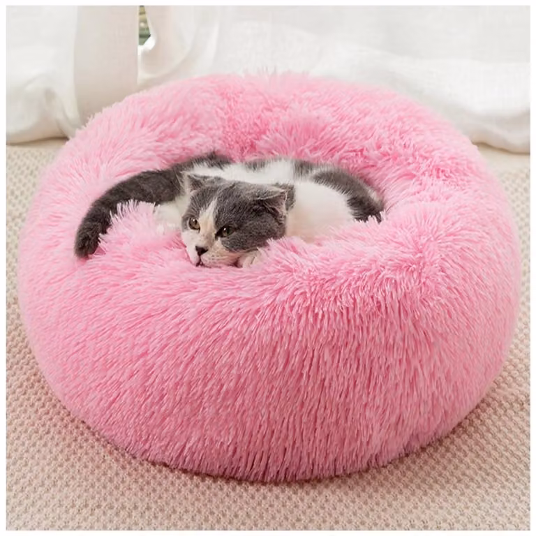 Cuccia per cani, forma rotonda, in peluche, tipo "donut", lavabile, antiscivolo, diametro 70 cm, colore rosa