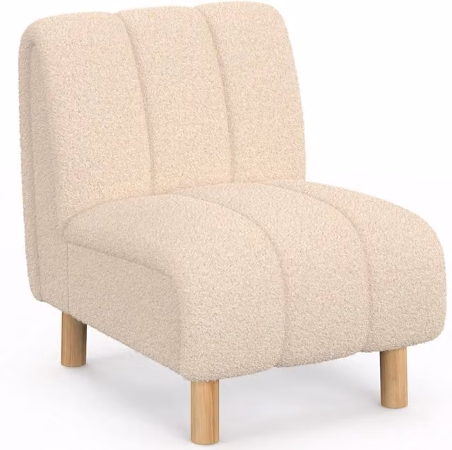 IDMarket - Poltrona HECTOR in tessuto bouclé beige con gambe arrotondate effetto legno