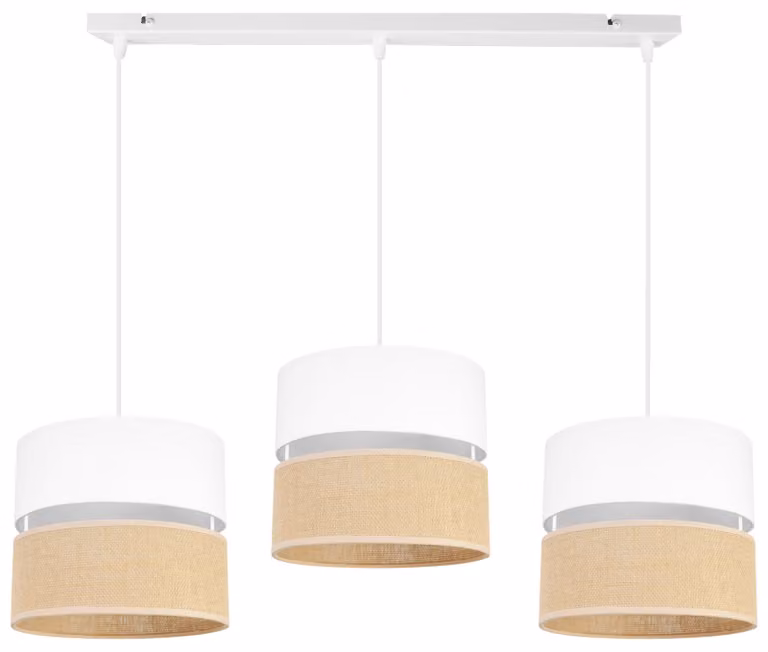 Light-Home Juta lampada a sospensione - Metallo con paralume in tessuto - E27 - Classica 3 lampadine 20 cm - Base bianca e juta e bianco