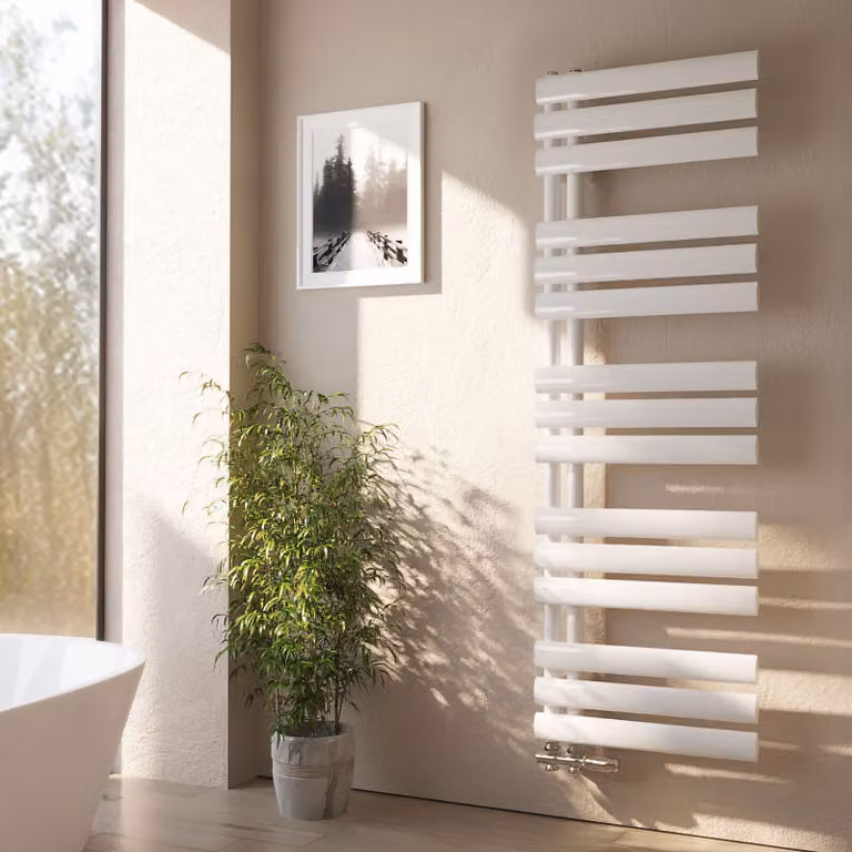 Radiatore da bagno EMKE Radiatore tubolare Asciugamano tubolare ovale Scaldasalviette Attacco laterale verticale per l'acqua Bianco 143×40 cm 484W senza elemento riscaldante