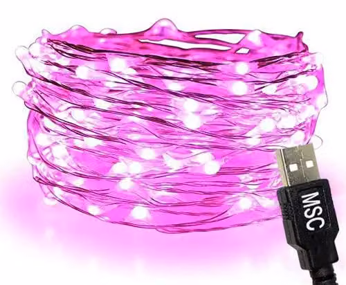 Catena luminosa USB/a batteria, 7 metri, rame rosa, 70 LED