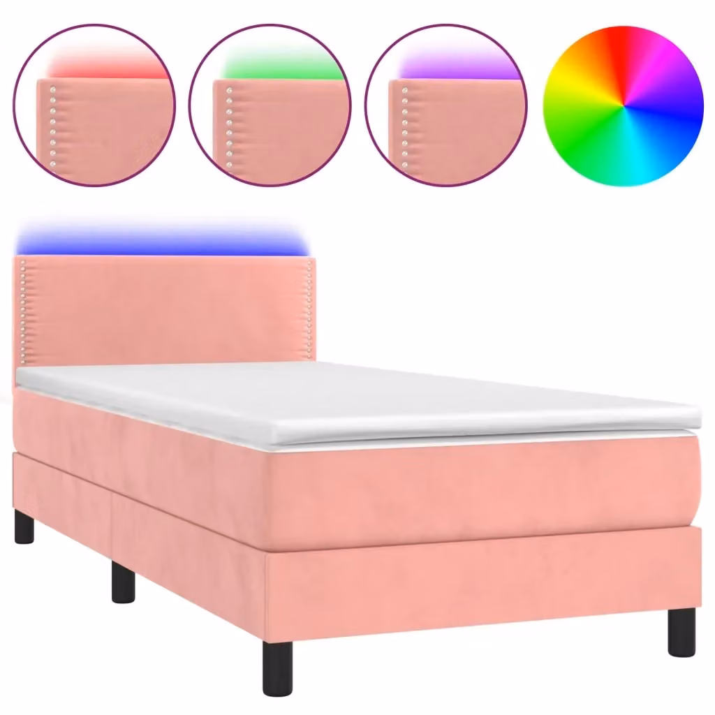 Letto Ibrido con Materasso a Molle Insacchettate vidaXL in Velluto Rosa e Bianco con Illuminazione LED e Porta USB L/P: 100 x 200 cm – 2