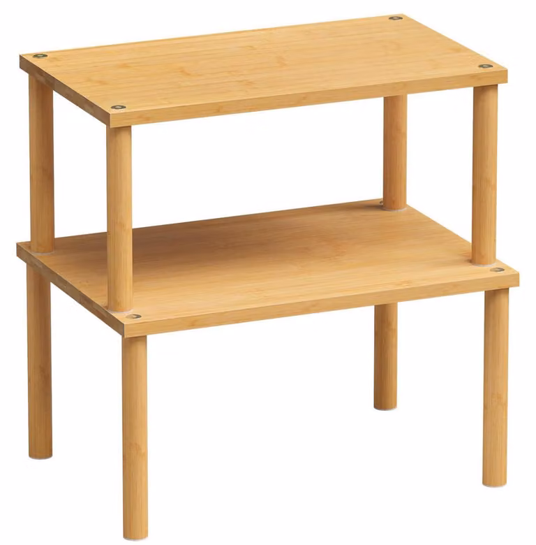 Ripiano per cucina in bambù, set da 2, impilabile, estensibile, naturale, taglia media