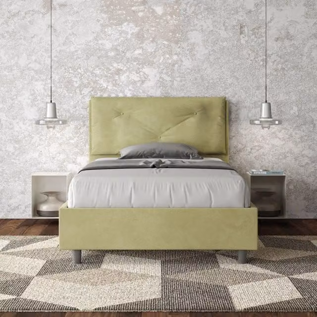 Letto imbottito Ityhome in microfibra verde con rete, L: 130 cm, P: 222 cm, H: 110 cm