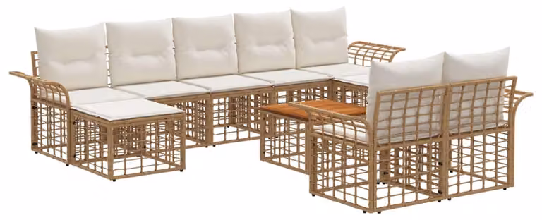 Set di divani da esterno 10 pcs Naturale e Bianco Crema