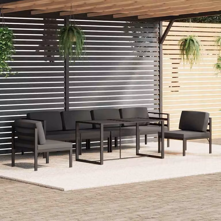 vidaXL Set Divani da Giardino 7 pz con Cuscini in Alluminio Antracite e Design Moderno