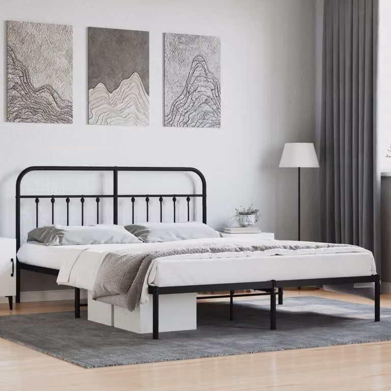 The Living Store Struttura letto con testiera in metallo nero 183x213 cm