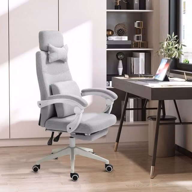Sedia da ufficio ergonomica grigia in poliestere 62 x 68 x 117-127 cm con ruote