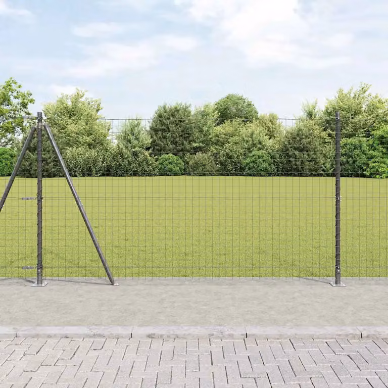 Recinzione Euro vidaXL con base in calcestruzzo, rete in acciaio rivestita in PVC, Grigio, L: 10 m, H: 1,2 m