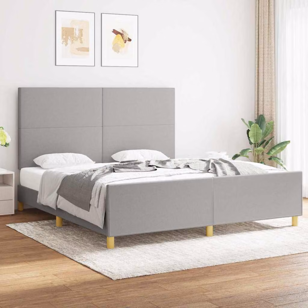 Giroletto senza Materasso vidaXL in Legno di Larice e Tessuto Grigio Chiaro L/P/H: 180 x 200 x 128 cm